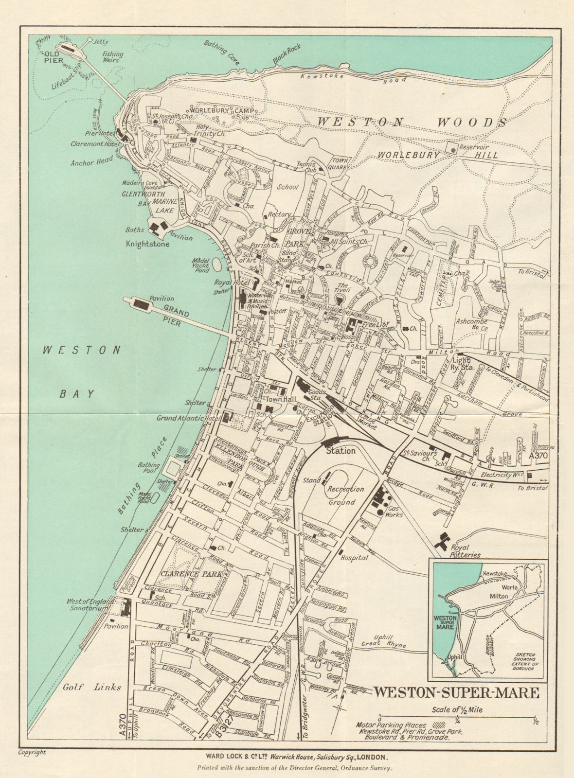 WESTON-SUPER-MARE vintage town/city plan. Somerset. WARD LOCK 1946 old map
